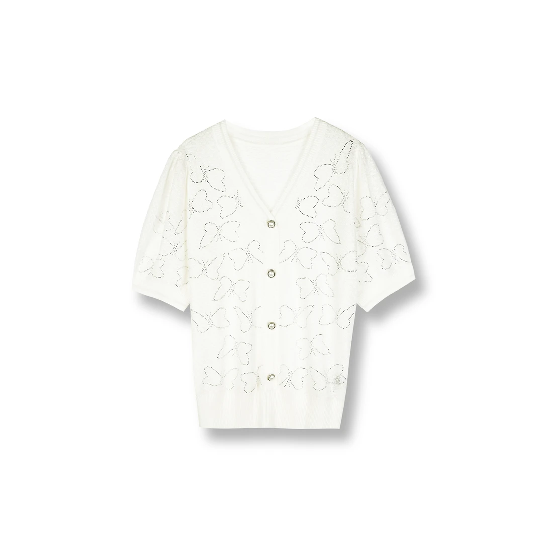 柔雅V领针织气质短袖上衣套头衫【DY937-1005-1003】