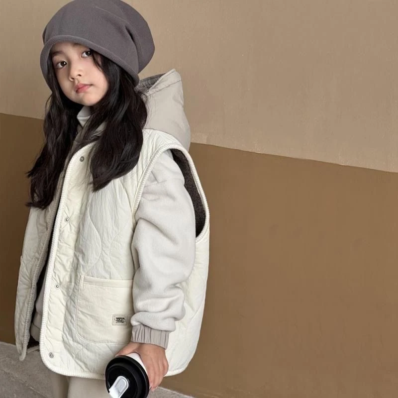 25秋装冬季新款女童加厚外穿加绒马甲儿童秋冬中大童两面宽松上衣