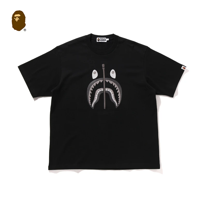 BAPE男装25春夏鲨鱼图案绣线宽松短袖T恤109343O