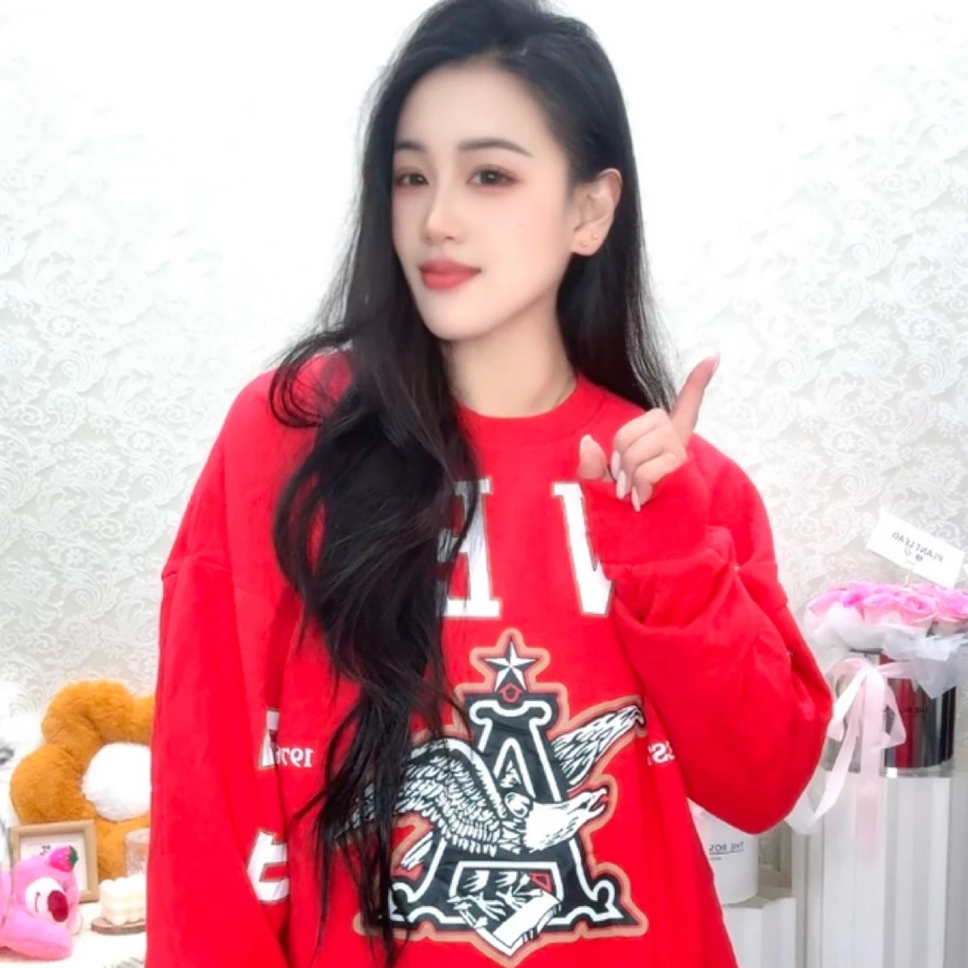 外贸高品质大码加绒卫衣老鹰红色