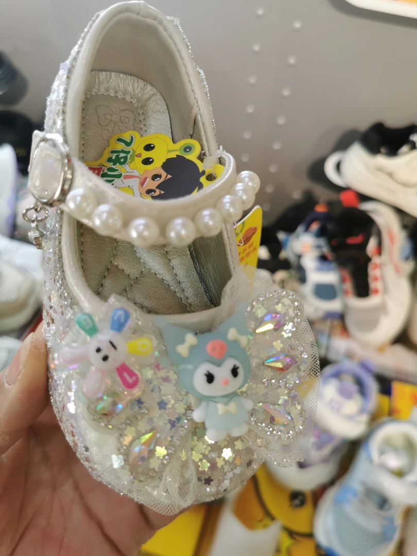 超迁皮魔术贴公主春秋亮片PU皮鞋鞋步前鞋宝宝鞋小童软底