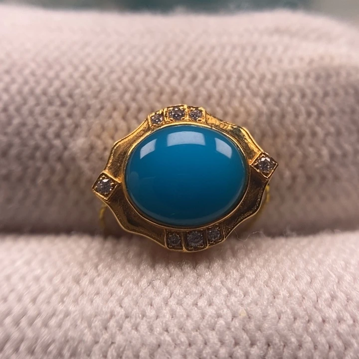 18K金镶嵌绿松石珠宝奇石暴力蓝背云9.4mmAA799