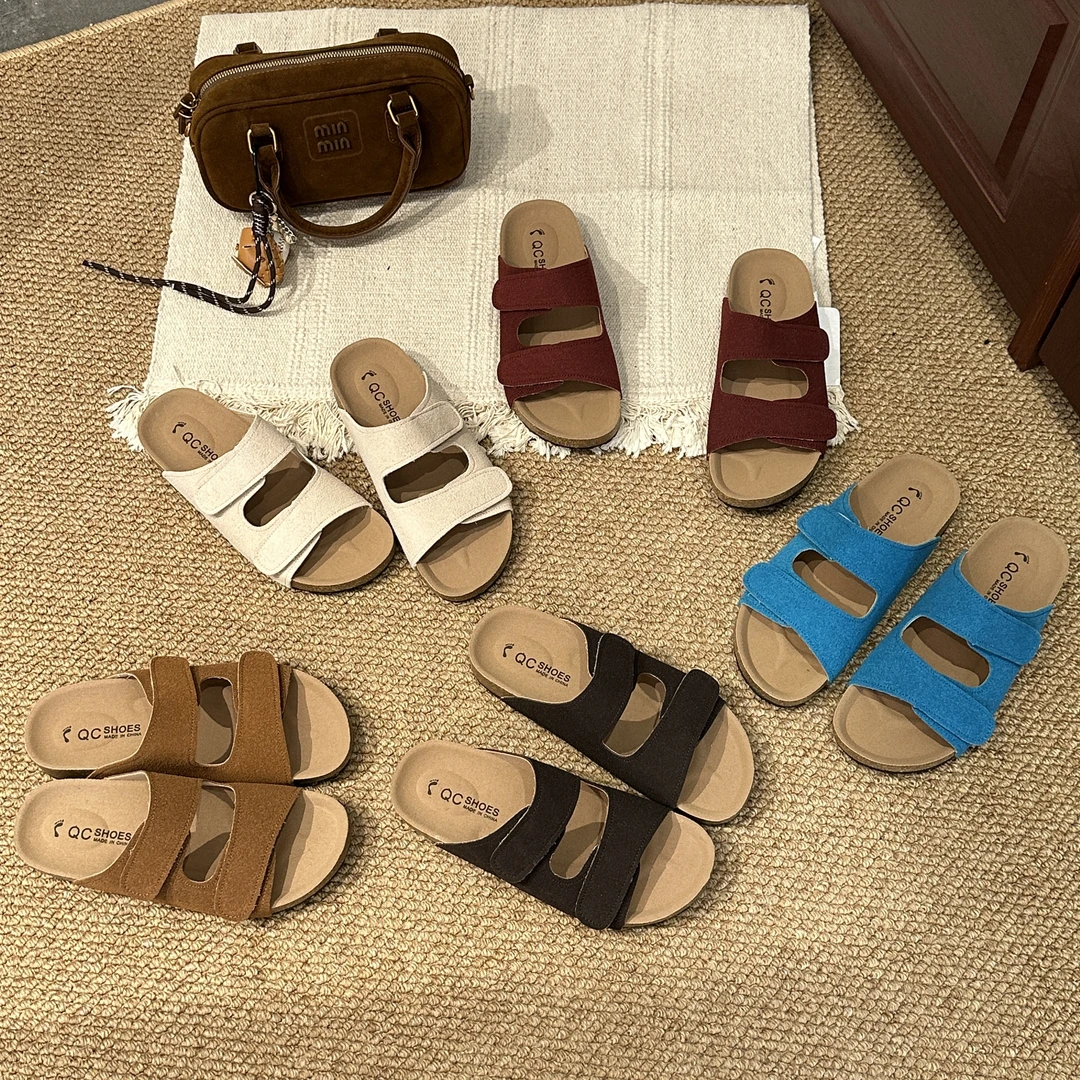 韩版复古魔术贴拖鞋女外穿一字软底休闲百搭凉拖夏季网红舒适