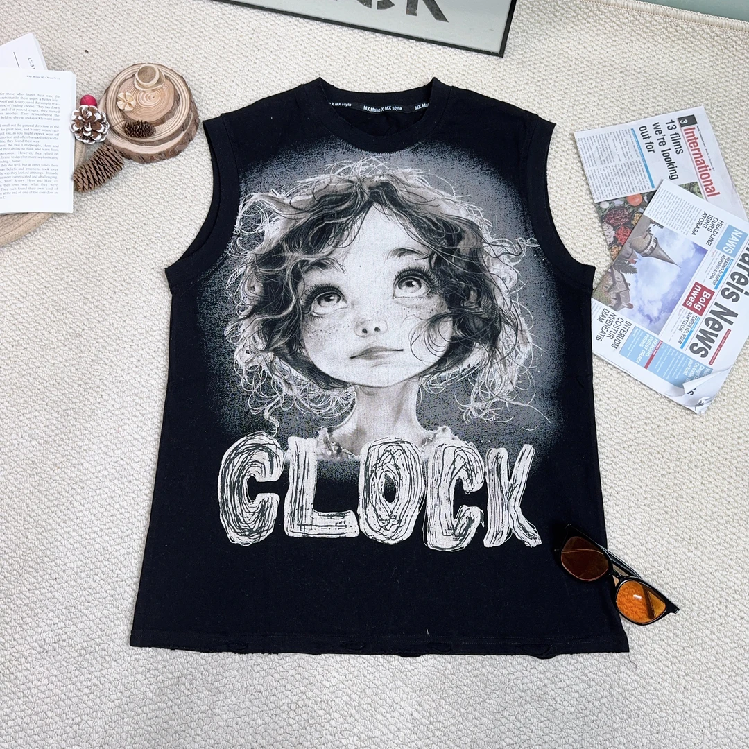 2025春季新款韩版休闲宽松卡通印花背心9477