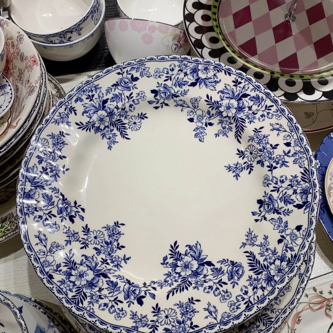 瓷微瑕青花十寸平盘