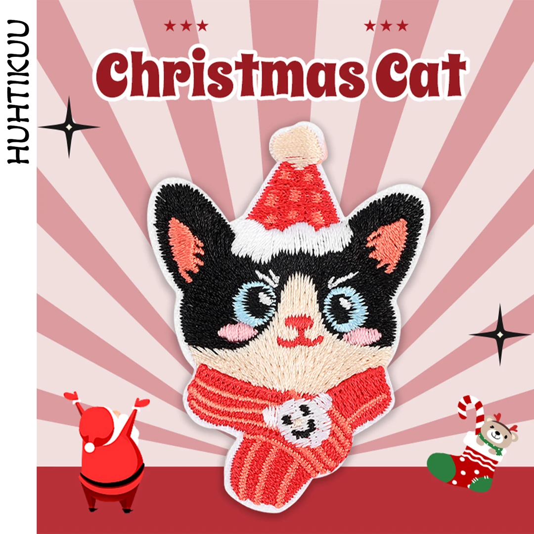 Huhtikuu原创刺绣布贴2025新款可爱小猫贴纸手机壳装饰衣服补丁