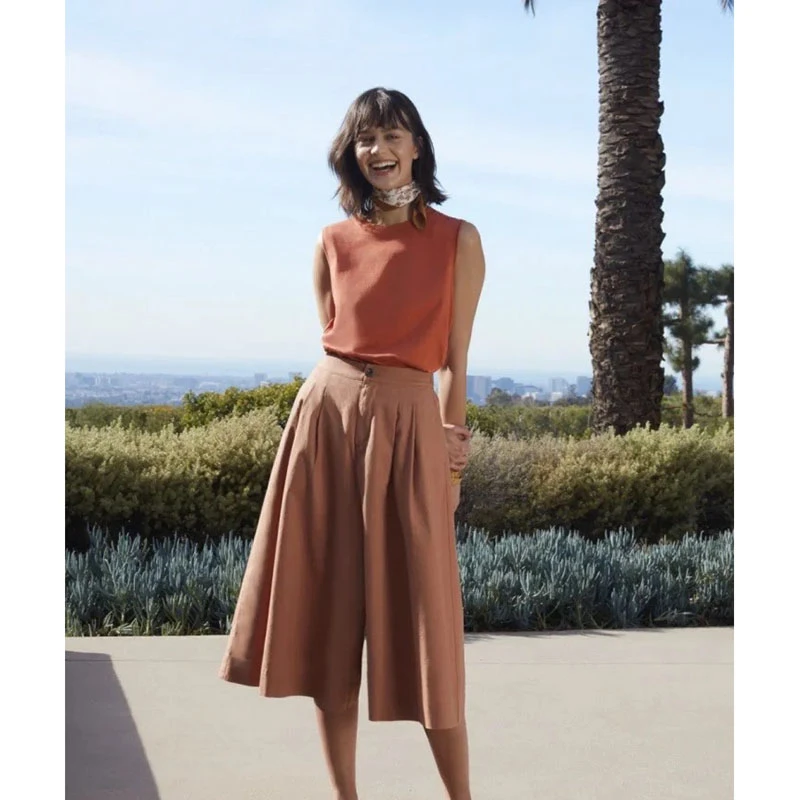 （七分棉麻阔腿裤）6595早春新款气质高腰显瘦宽松七分休闲裤G