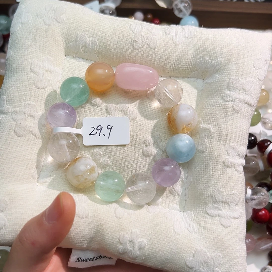烟晶手链银S925镶嵌马卡龙