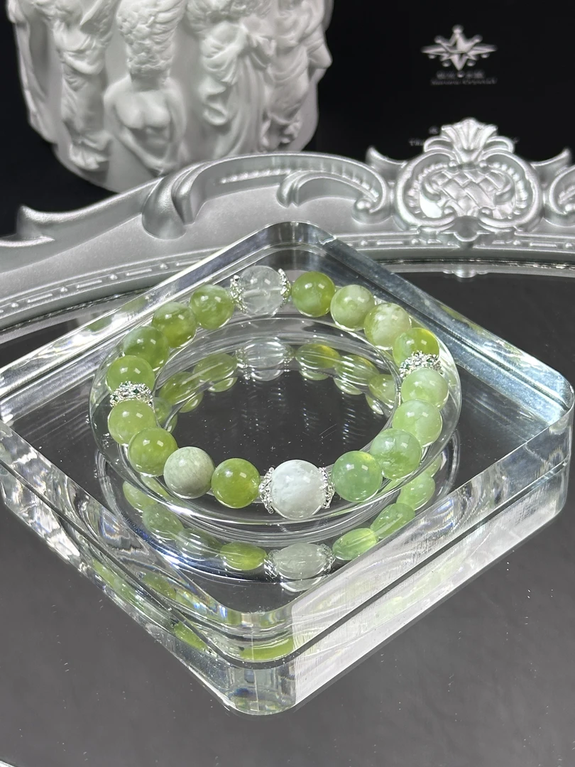 【青提奶盖】岫玉·雪花幽灵10mm+ 天然水晶手串岫玉手串 多样性发一