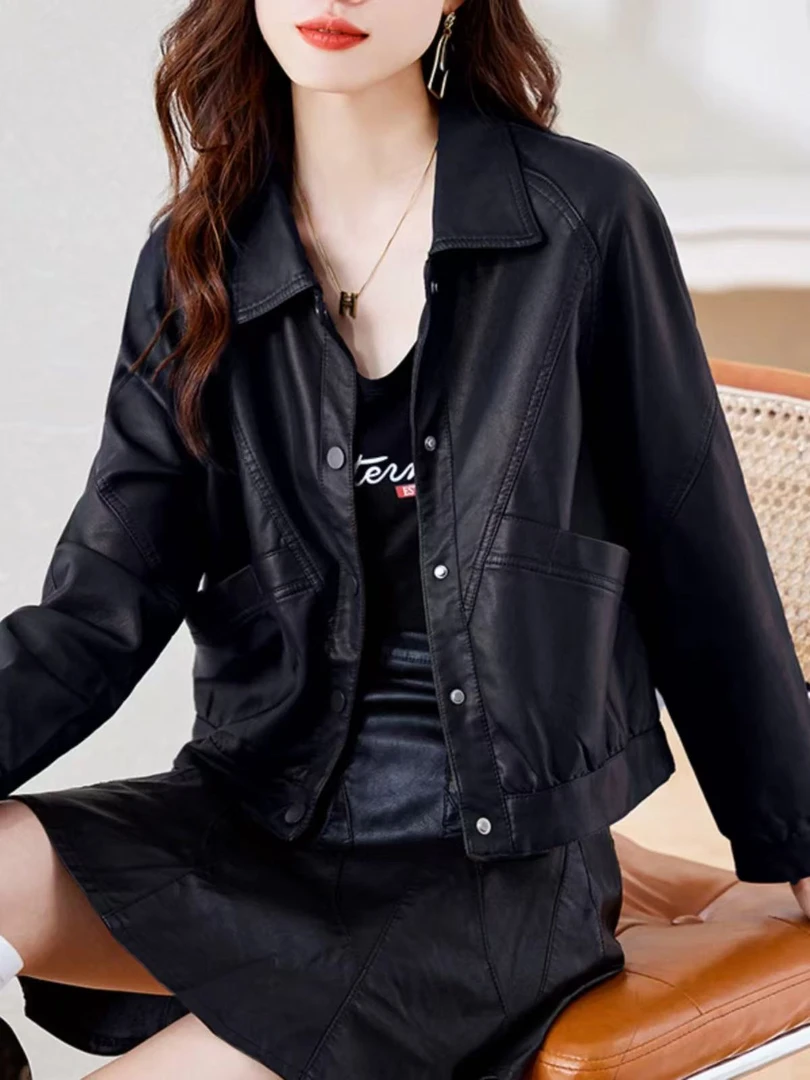 HW-【新春皮衣】高级走线设计感皮衣外套女