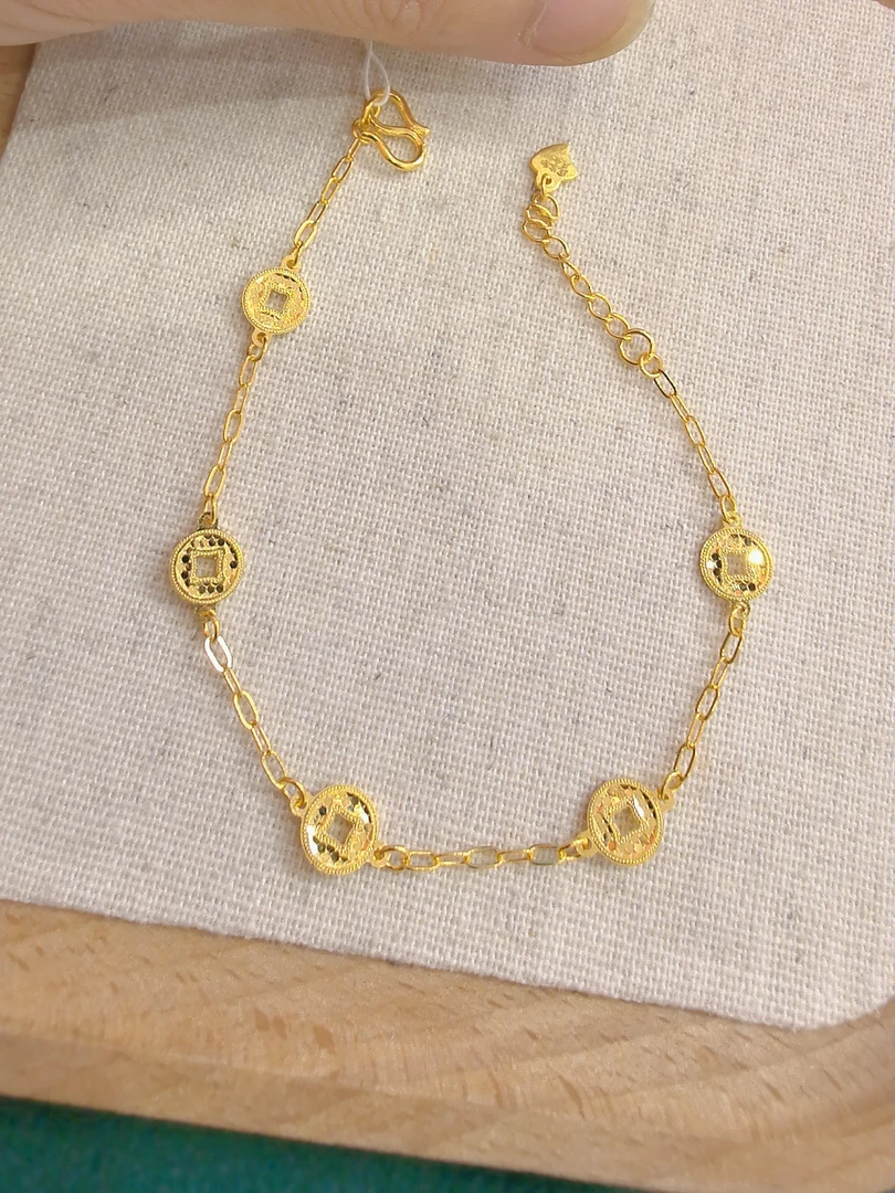 足金999鱼鳞钱币手链5G黄金手链精致百搭黄金手链5025