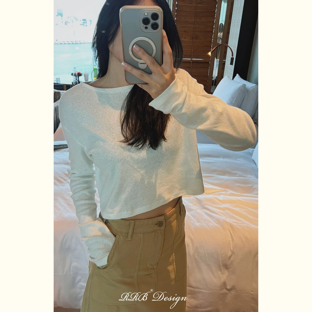 RRB Design「随性T」进口100亚麻宽松显瘦圆领长袖T恤短款上衣