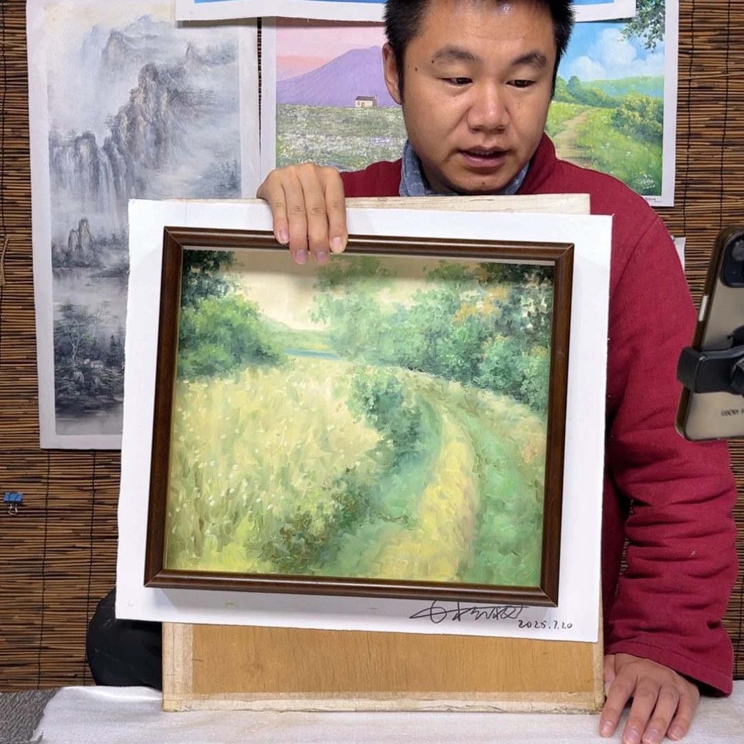 油画行路人小院绘画作品竞拍
