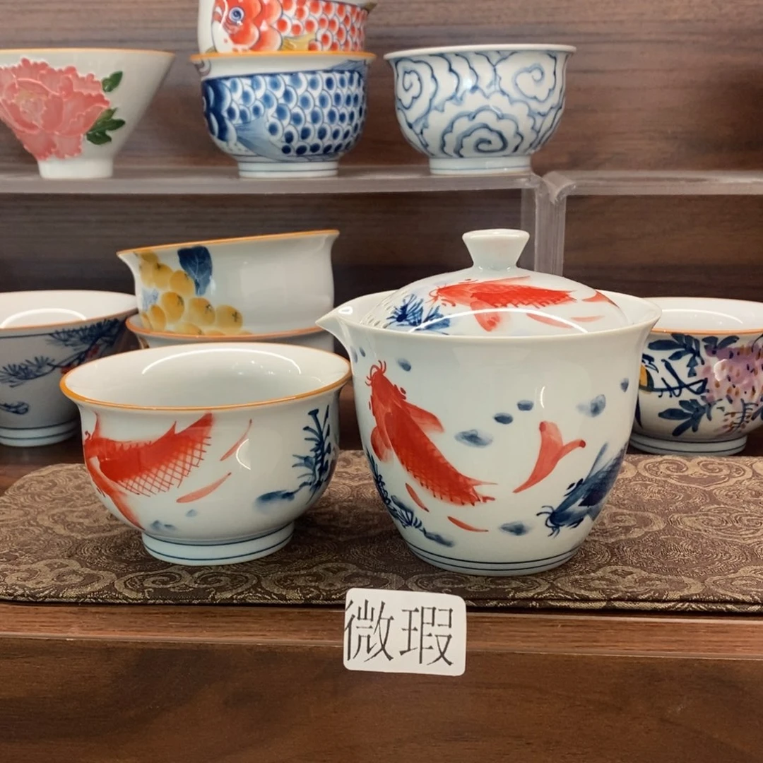 釉下手绘茶具微瑕手工绘制