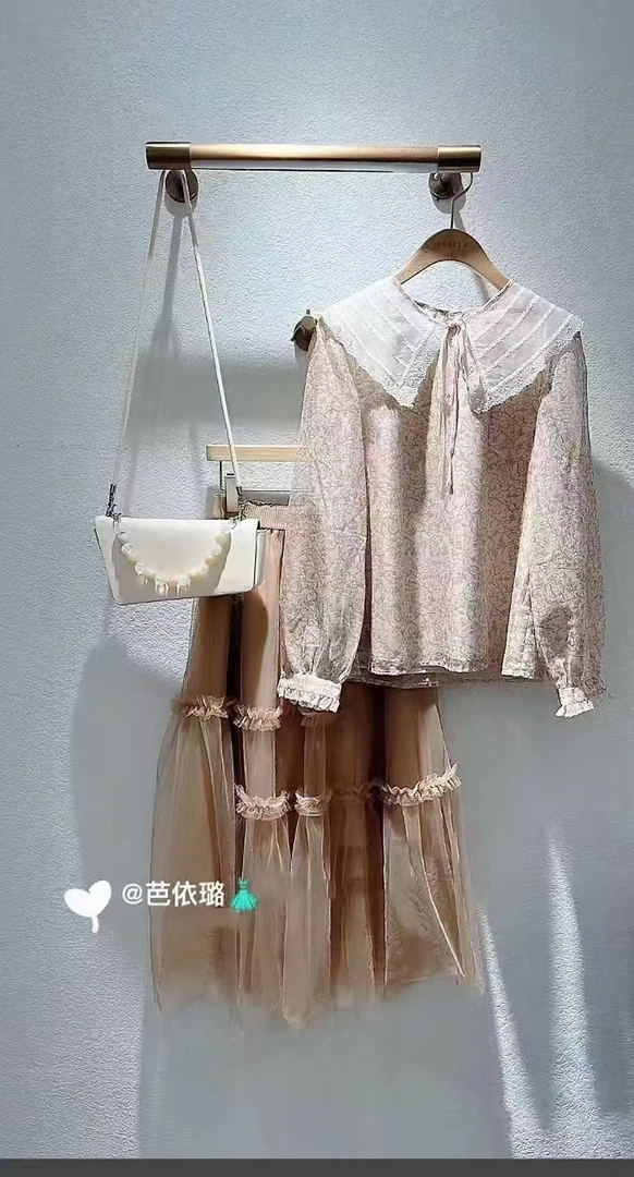 82C0007娃娃领蝴蝶结碎花设计感高级小众衬衫内搭上衣小衫