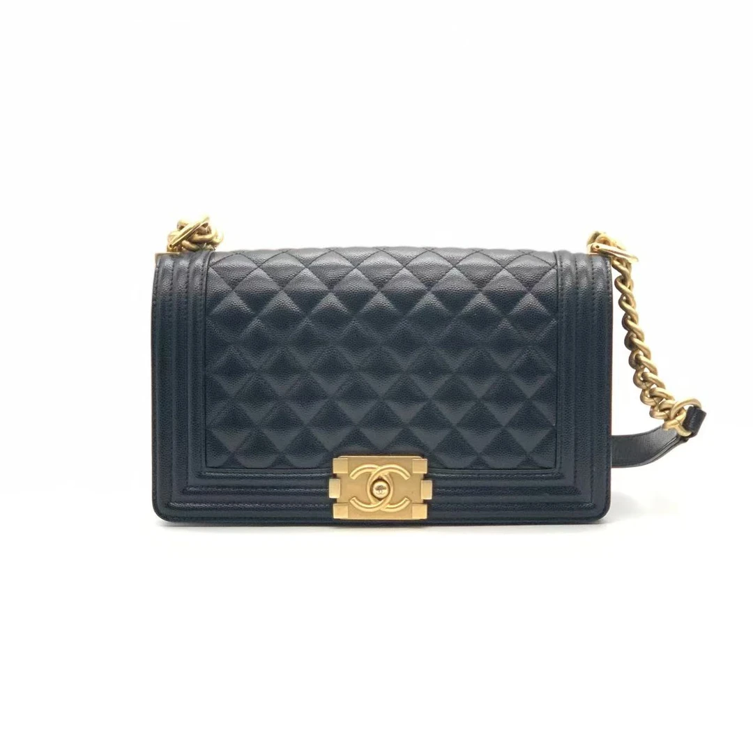99新 Chanel/香奈儿 黑金中号leboy单肩包/芯片款/经典黑色/时尚