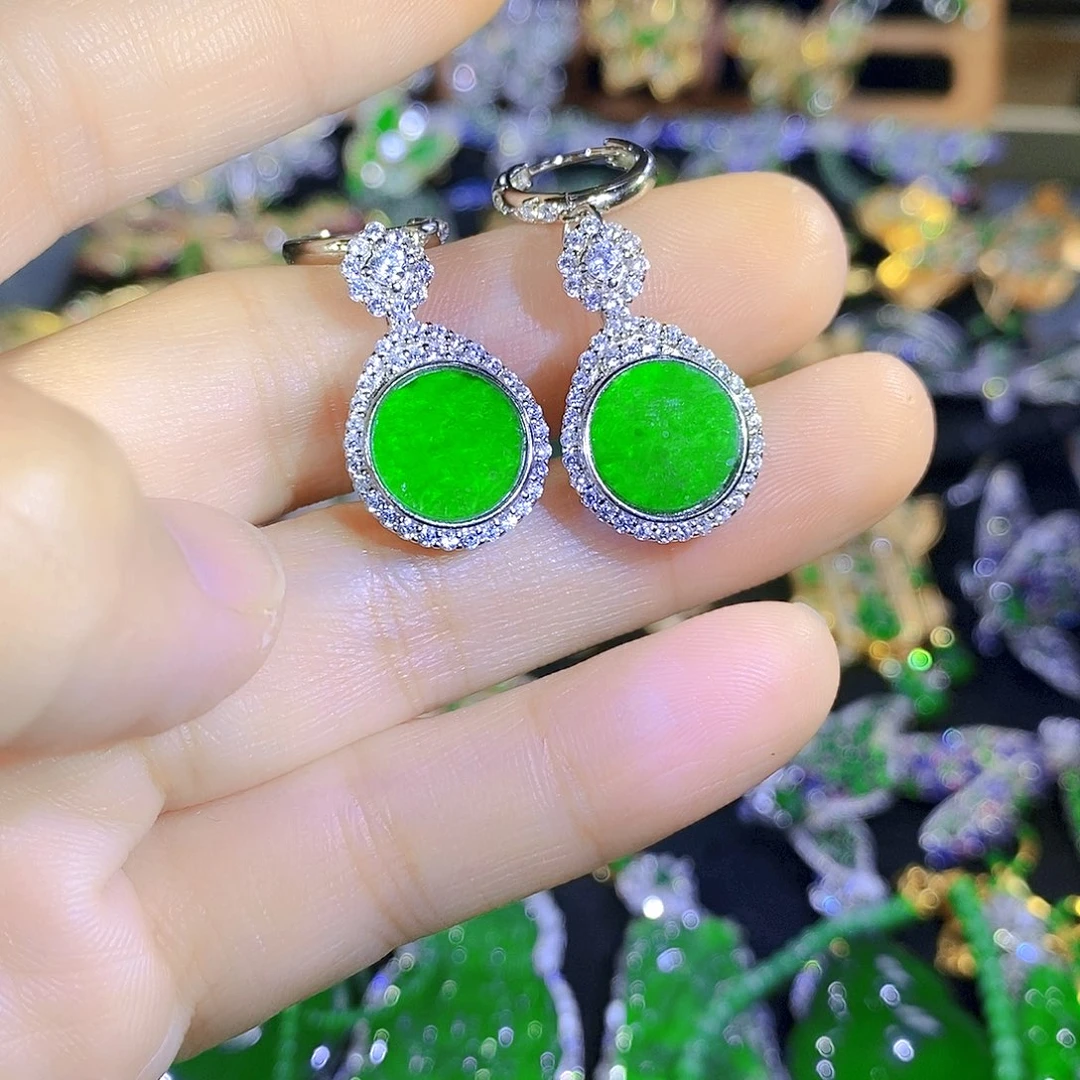 吊坠(不含链)银S925镀金镶嵌翡翠