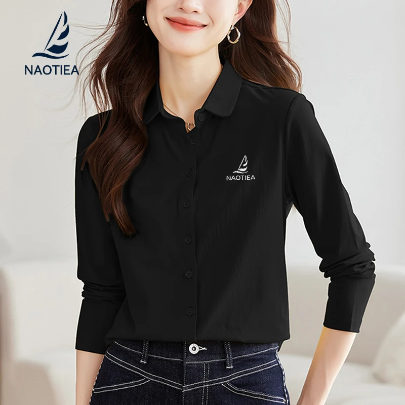 纳奥蒂尔小帆船黑色长袖POLO衬衫女2025春秋新款翻领保罗上衣外套