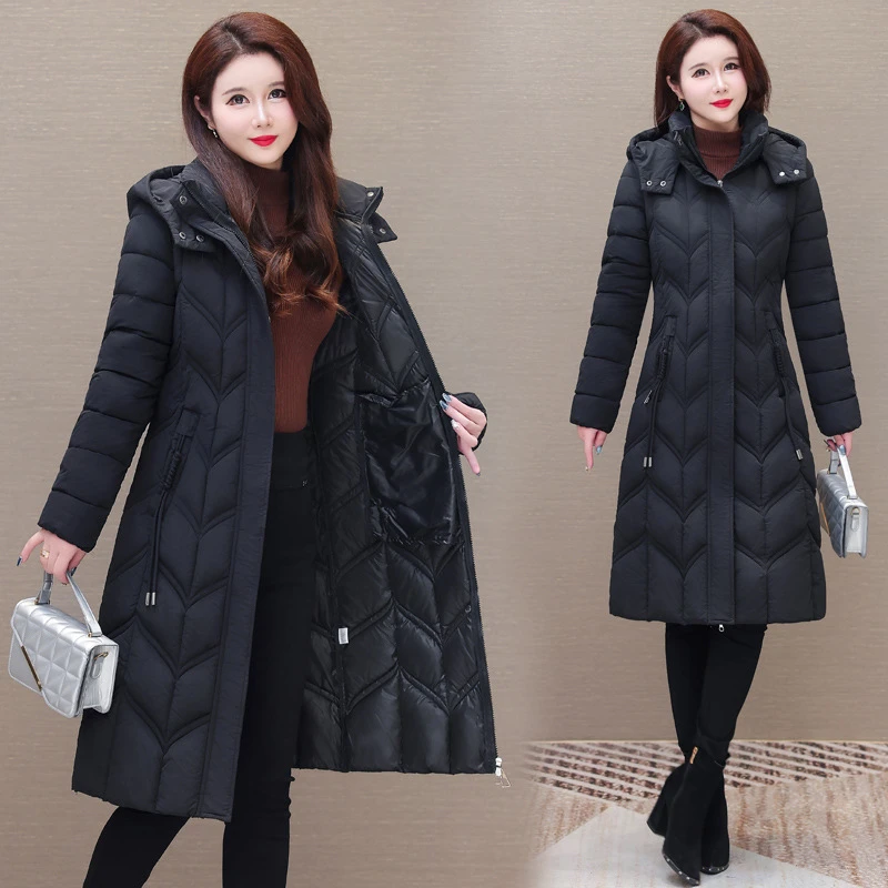 常规妈妈冬季棉衣收腰显瘦长款羽绒棉服女中年妇女加厚洋气棉袄外