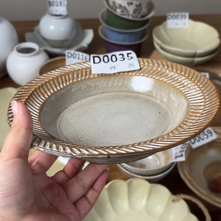 瓷035粗陶麦穗深盘1个