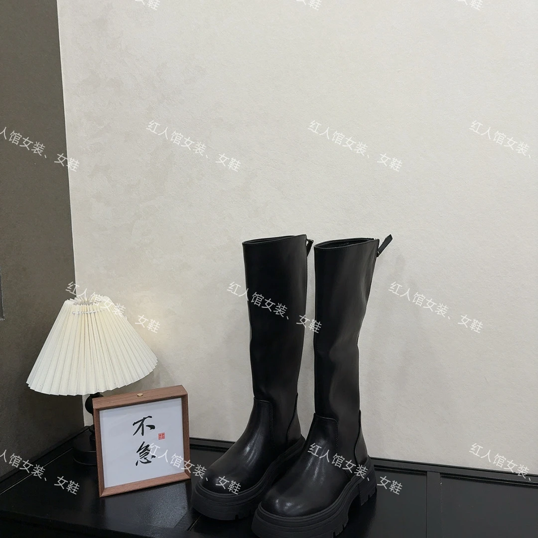821显腿直显腿细又时尚百搭黑色厚底长靴1-1