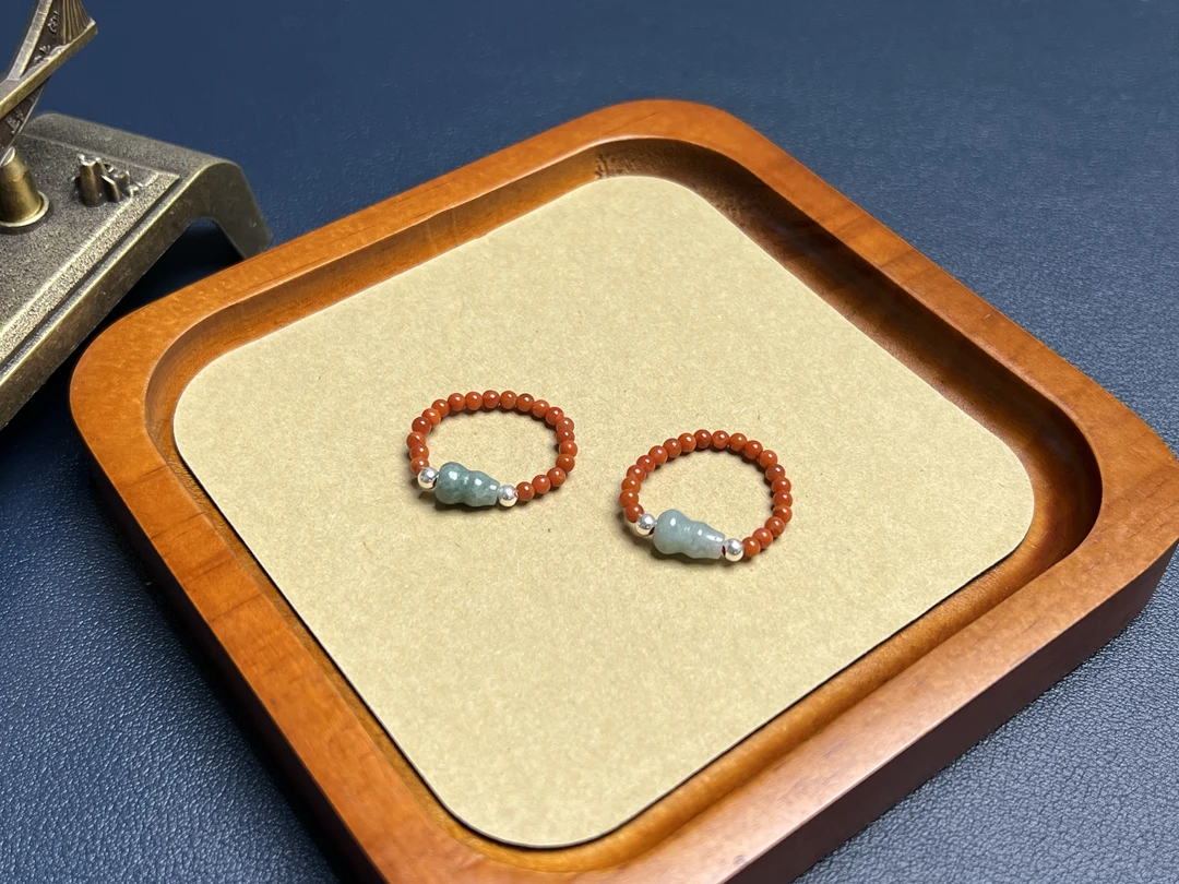 【翡翠戒指】原创设计南红3m搭配翡翠葫芦简约戒指A715夏天时尚首饰