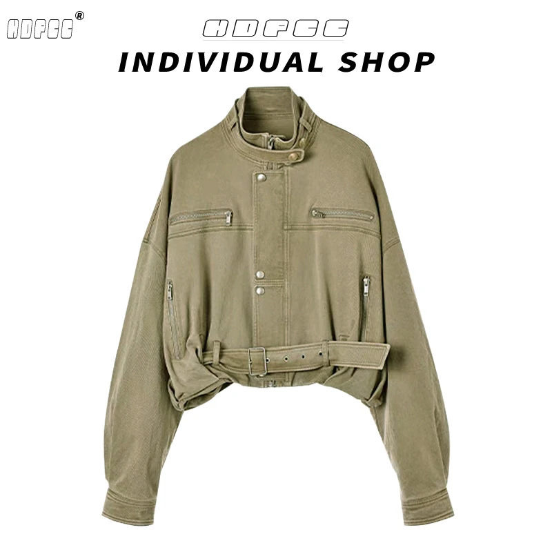 2025秋季爆款美式特调复古工装设计感小立领短款机车夹克外套女装