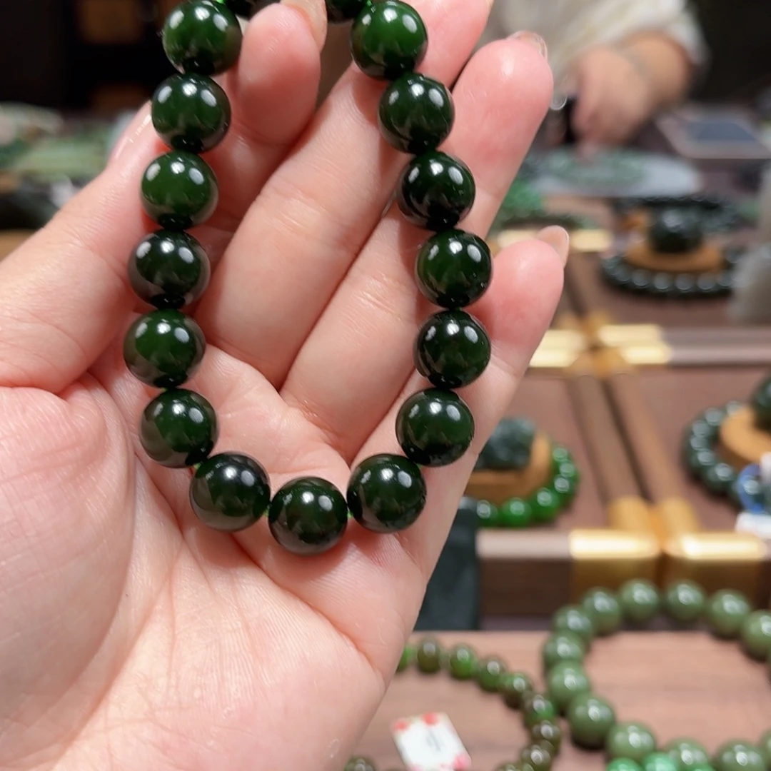 和田玉（碧玉）未镶嵌手链俄5 菠菜绿 12