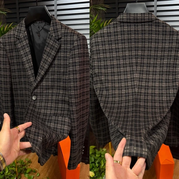 888170 早秋款男士格子款休闲西服穿搭青春潮流时尚穿搭君