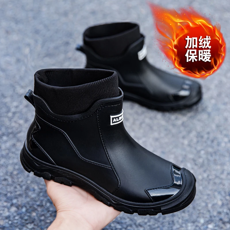 冬季36-48码大码雨鞋男款加绒保暖一体绒雨靴时尚防水鞋厨房胶鞋