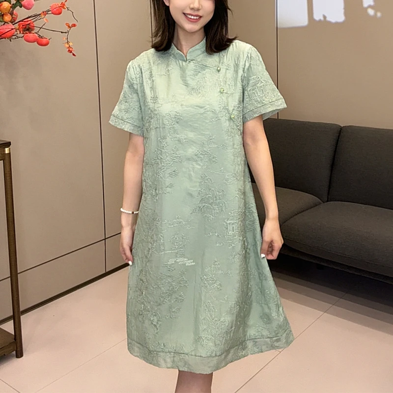 重工刺绣连衣裙国风新中式女装裙子2025夏季新款时尚连衣裙378
