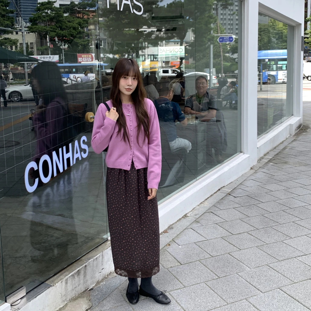 THESE DAY/韩系奶酪粉针织/咖色碎花半裙(No退No换）