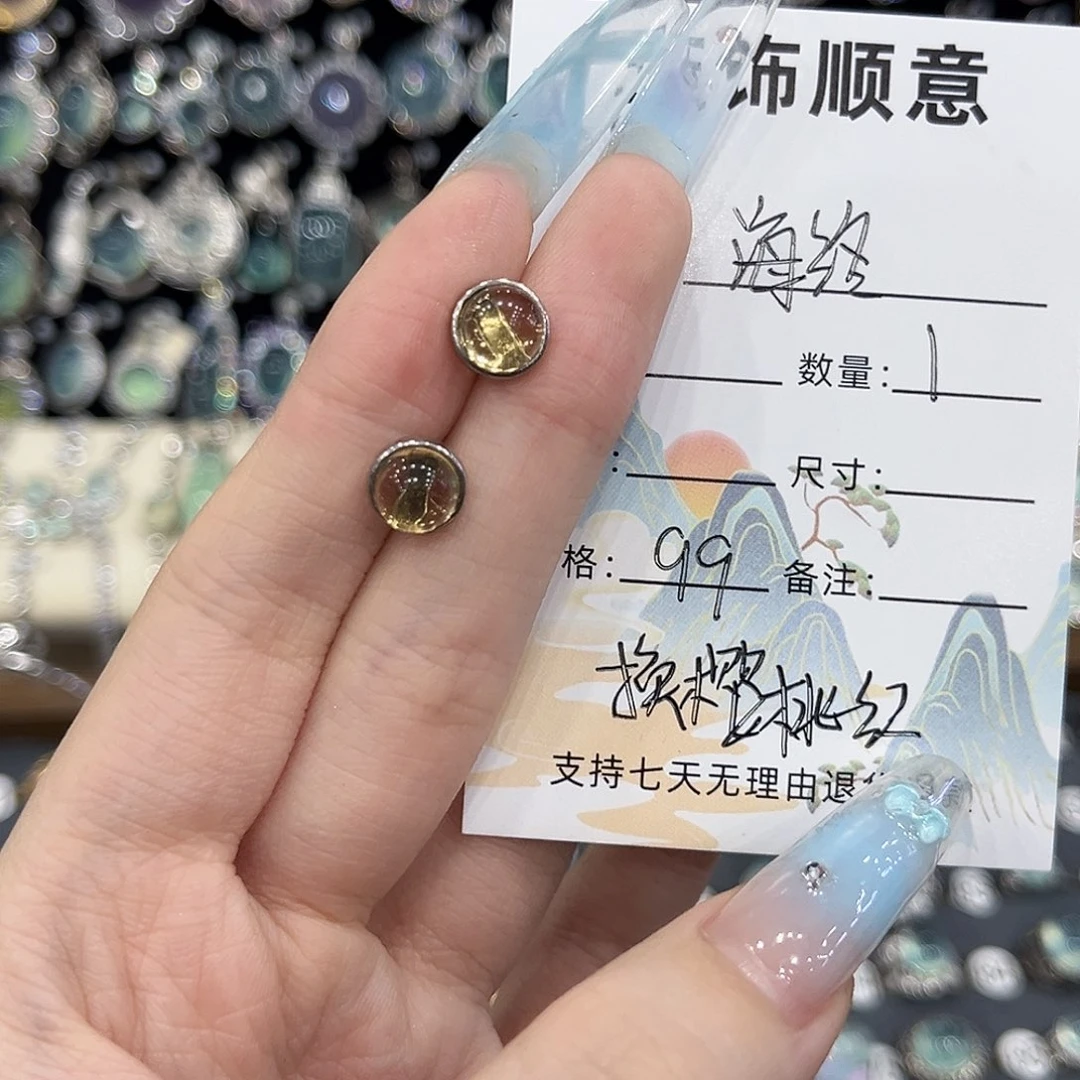 海****耳饰银S925镶嵌托帕石no退no换