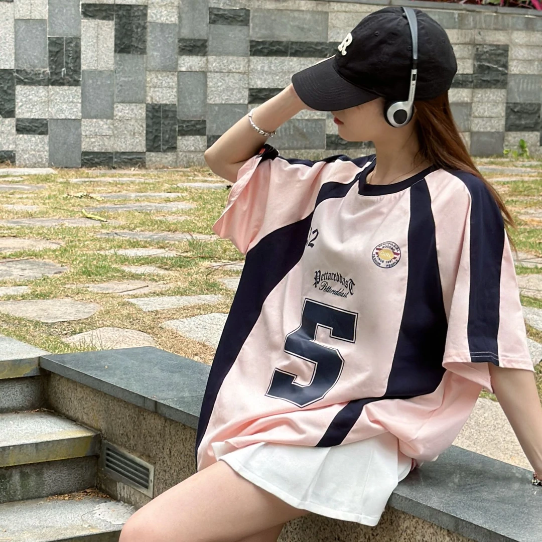 潮酷印花宽松短袖T恤女小众休闲运动风格时尚百搭新款学生上衣