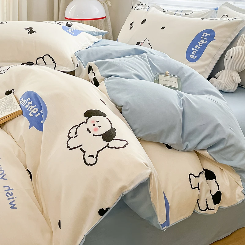 高端线条小狗卡通儿童轻奢150x200x230被套单件学生宿舍被罩床品