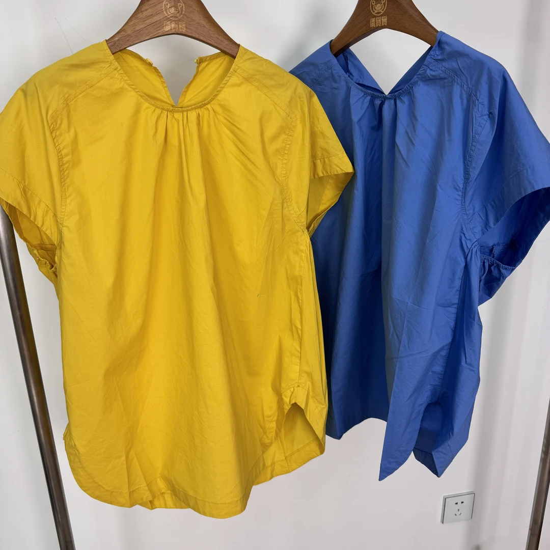 【夏日】薄款夏季女士法式上衣衬衫短袖圆领女装休闲常规泡泡袖