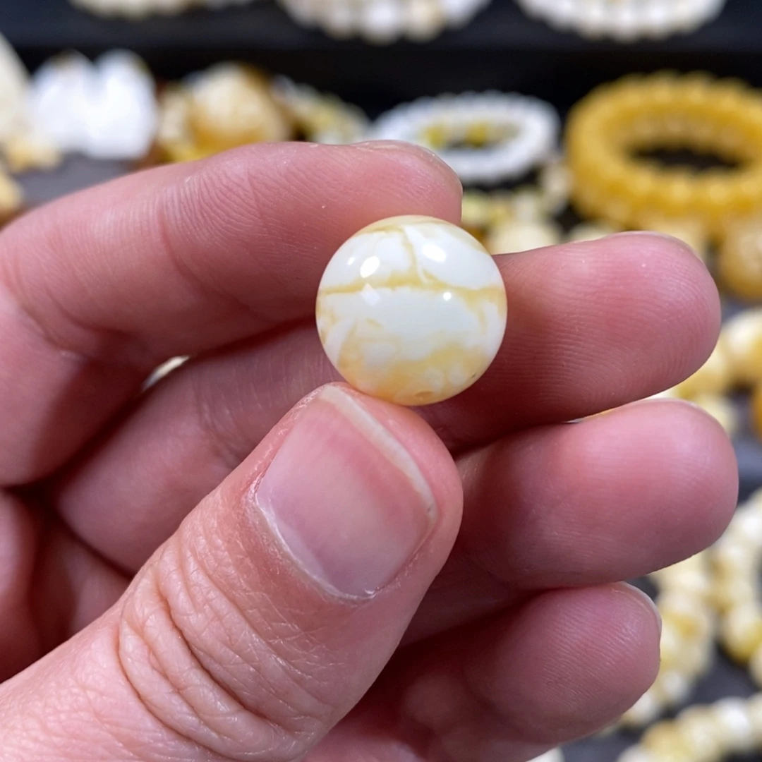 蜜蜡手串未镶嵌瓷白虎皮纹圆珠13.4