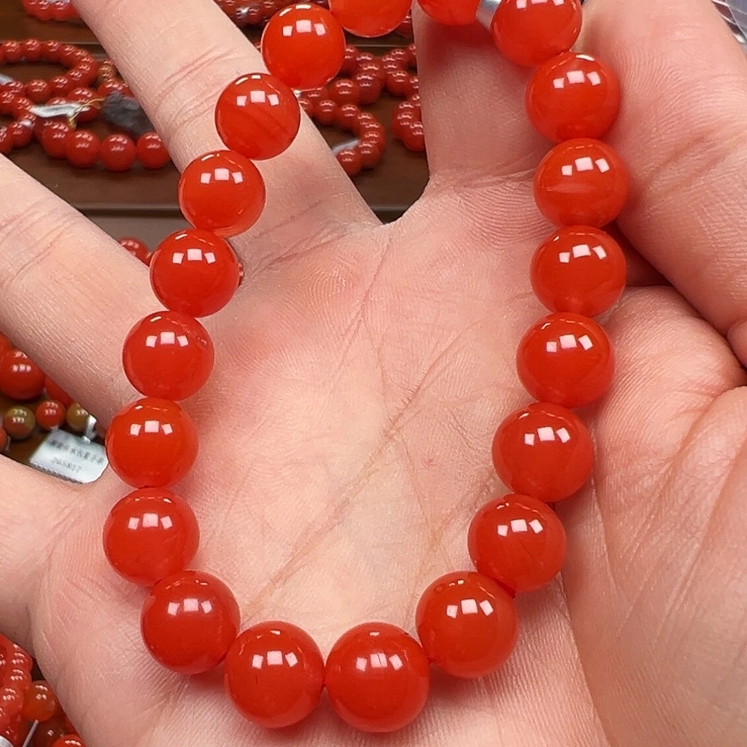 南红玛瑙未镶嵌手链保山料9.6m圆珠
