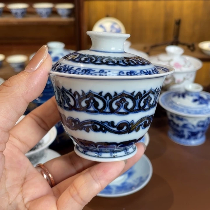 手工手绘宝相盖碗