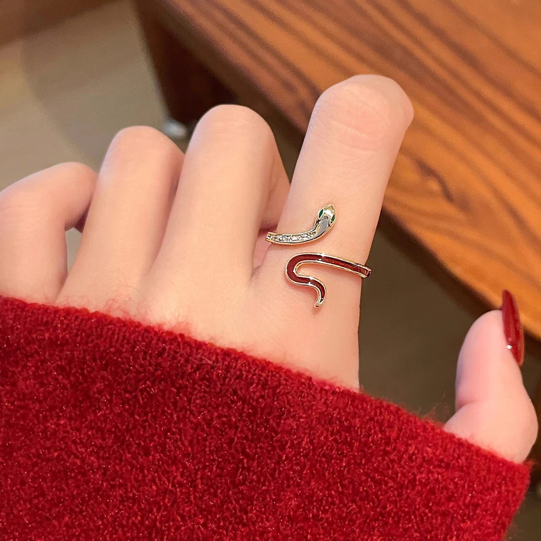 铜合金戒指 蛇年生肖本命年开口戒指女高级感食指戒新年喜庆指环
