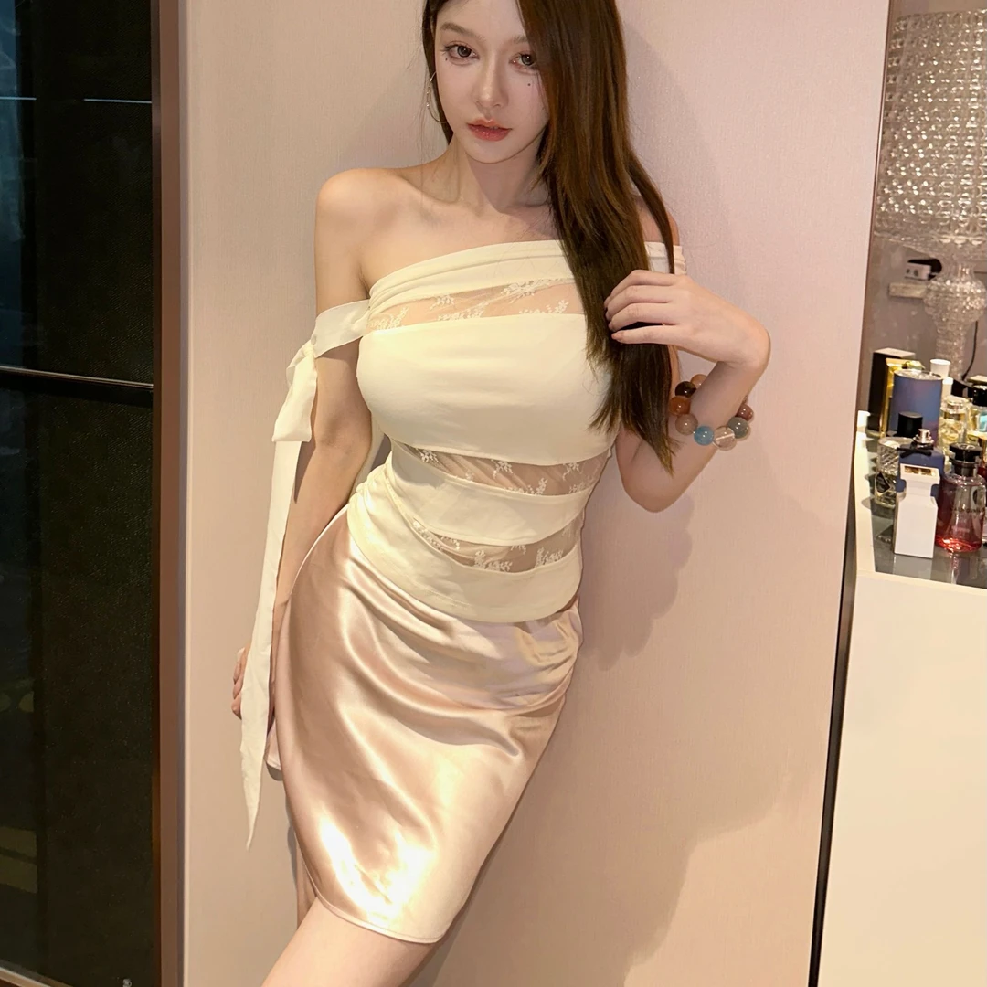 【南希粉丝专属】美式辣妹摩登显瘦缎面感醋酸中长款半身裙