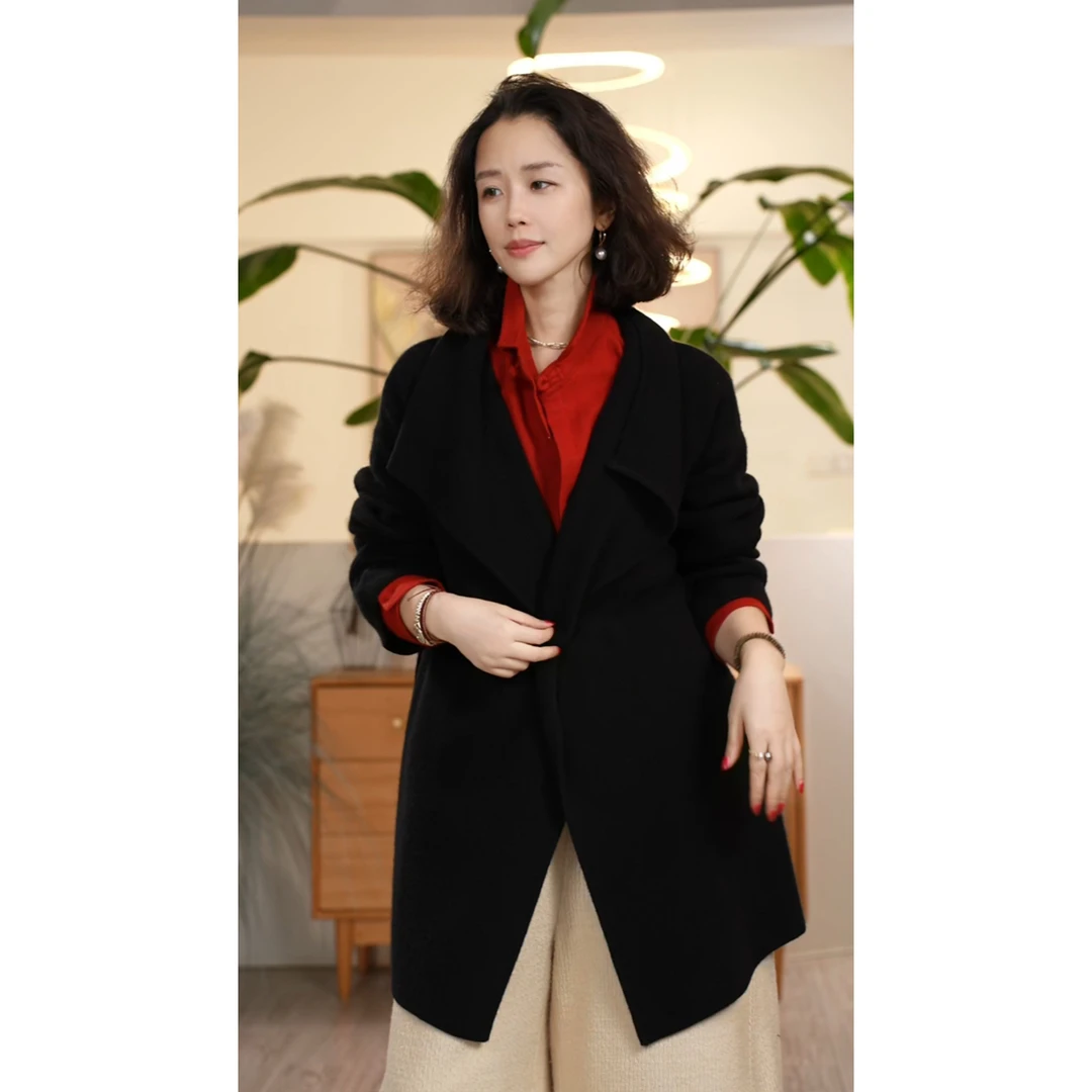 X【叭哒不惑】闲适 山羊绒气质毛针织衫女宽松中长款百搭外套