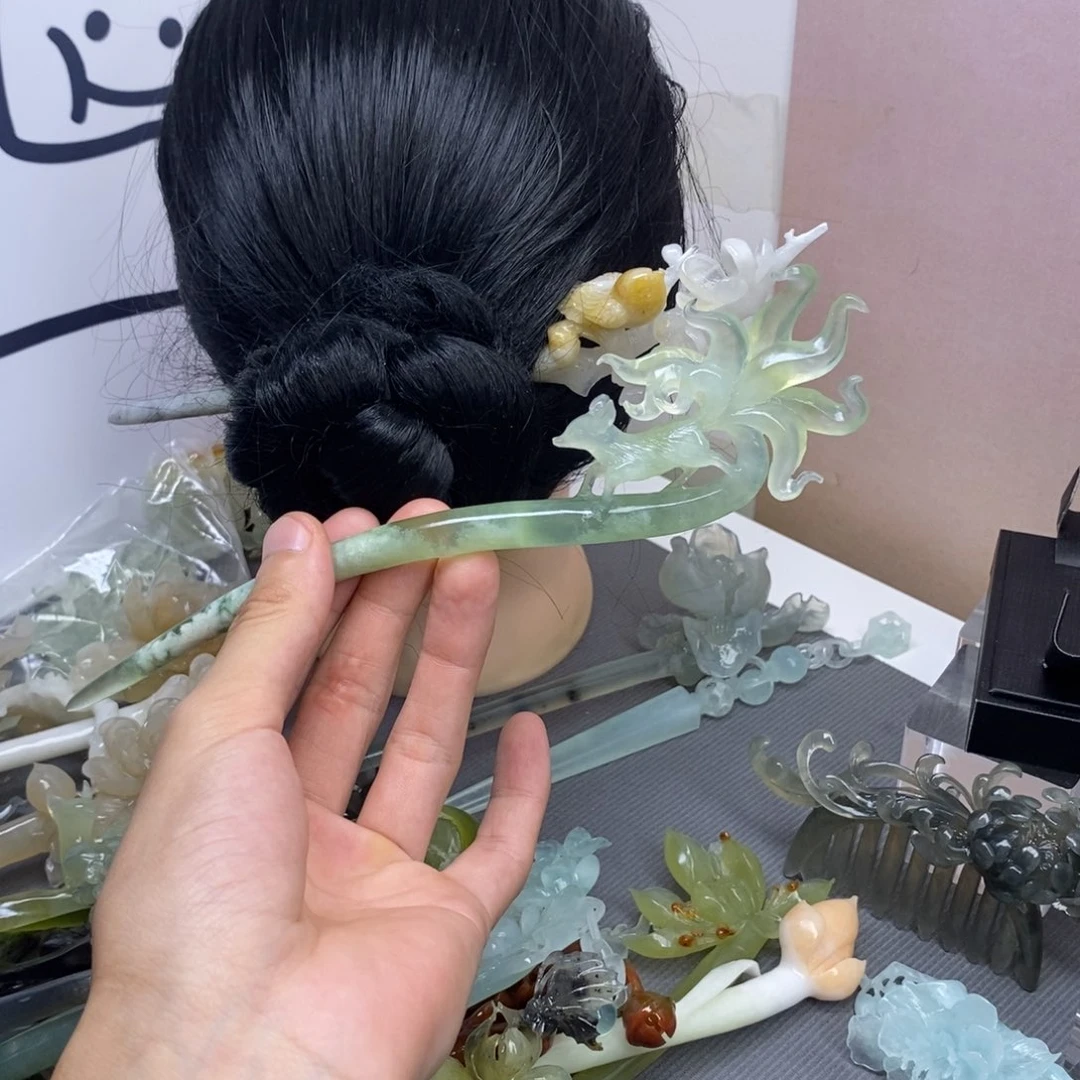蛇纹石玉合金发饰