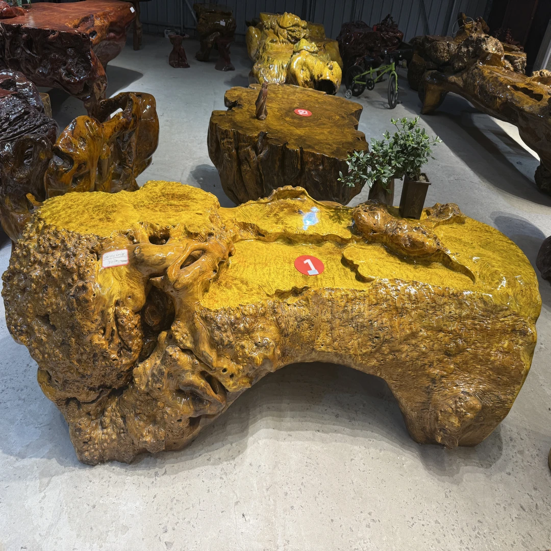 黄金樟天然实木茶桌满榴花老料238-110-78/60创意复古中式古典