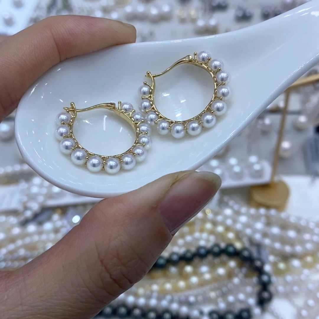 淡水珍珠耳饰18K金镶嵌牛*妈