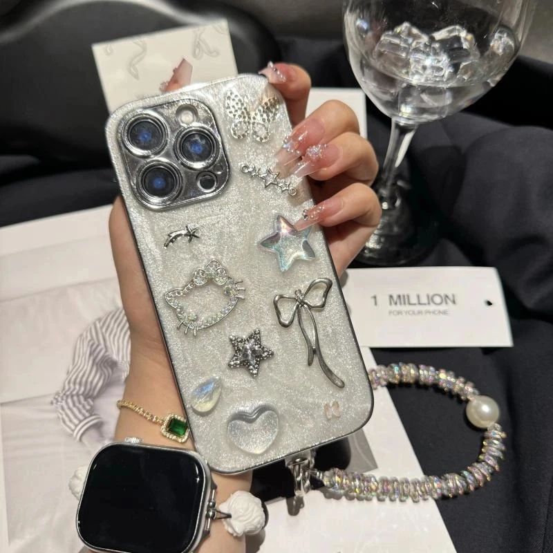 适用苹果配件女iphone16proMax手机壳立体蝴蝶结水钻14plus/13