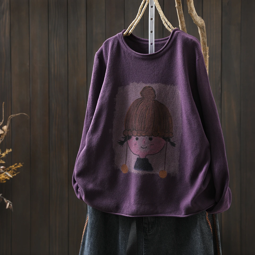 早秋超好看单穿上衣女2025新女孩印花减龄洋气宽松百搭棉线针织衫