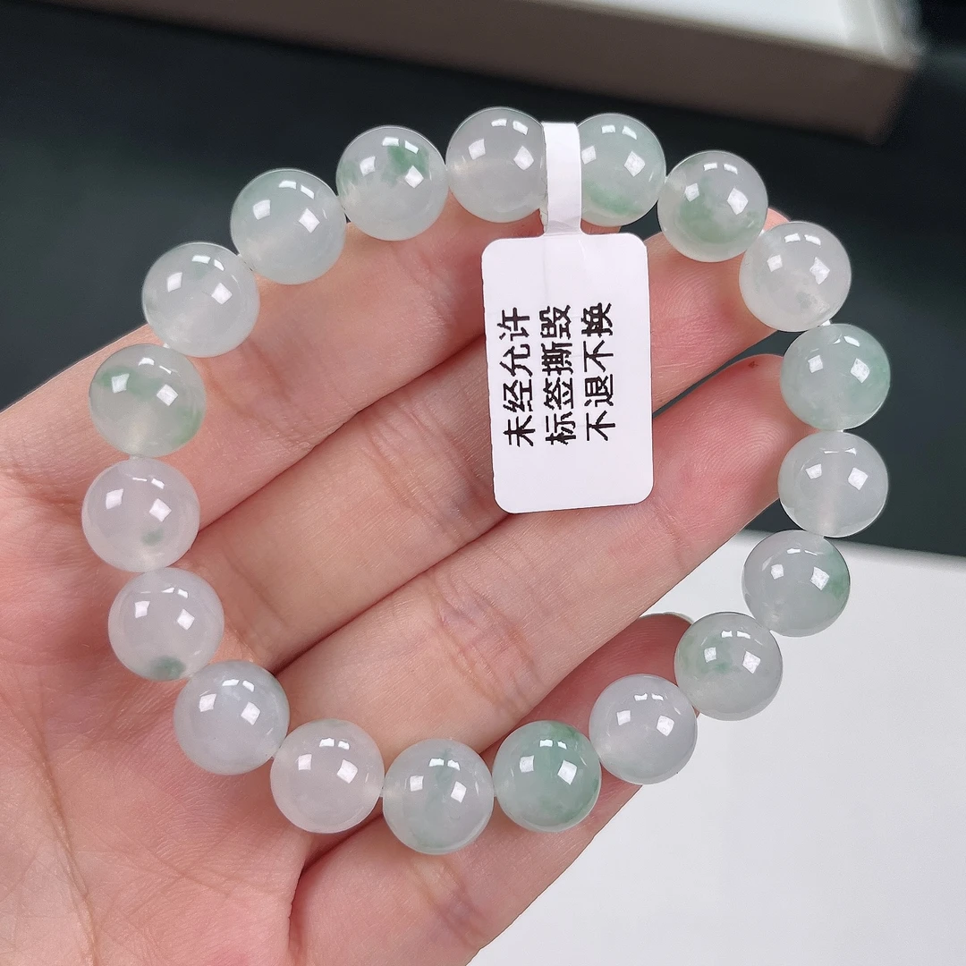 缅甸天然翡翠A货冰润飘花圆珠手串卡10时尚精美百搭素圈品质珠宝