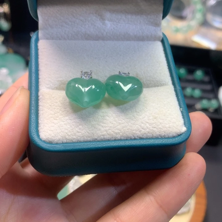 石英质玉银S925镶嵌耳钉