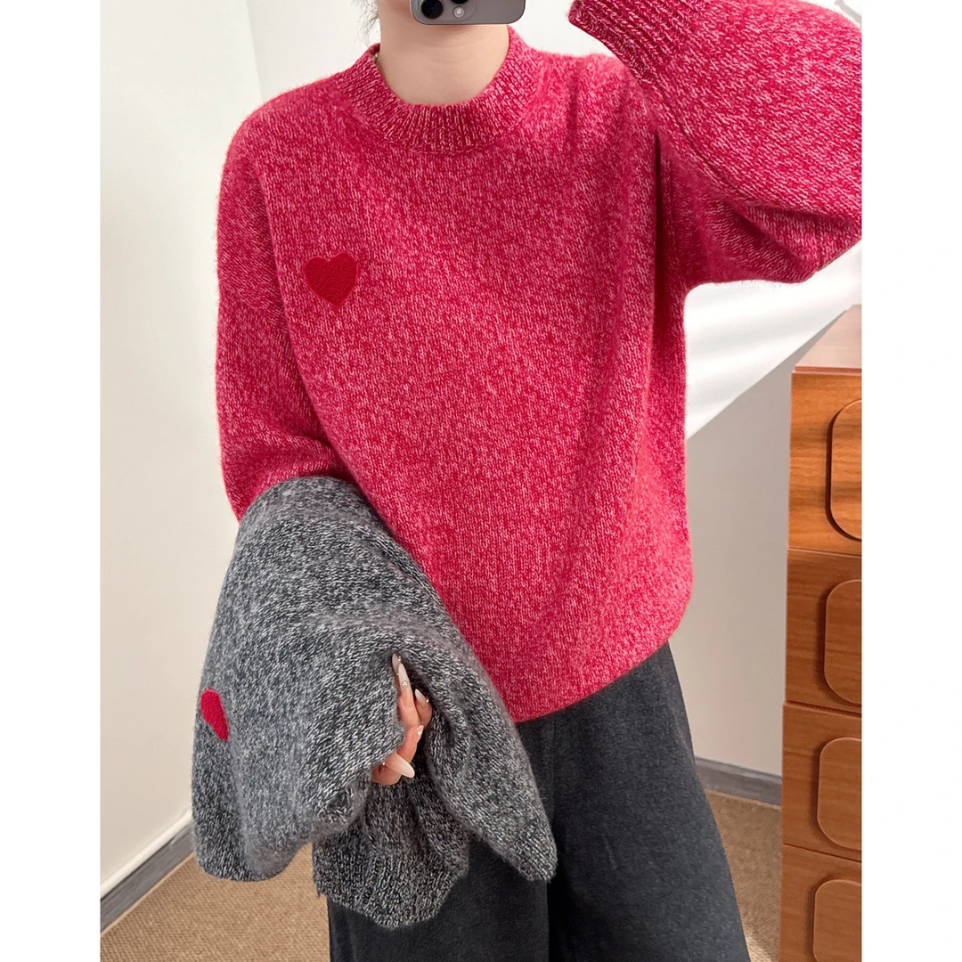 【高奢系-花纱】100%小山羊绒厚款衫宽松型高领提花圆领百搭羊绒衫